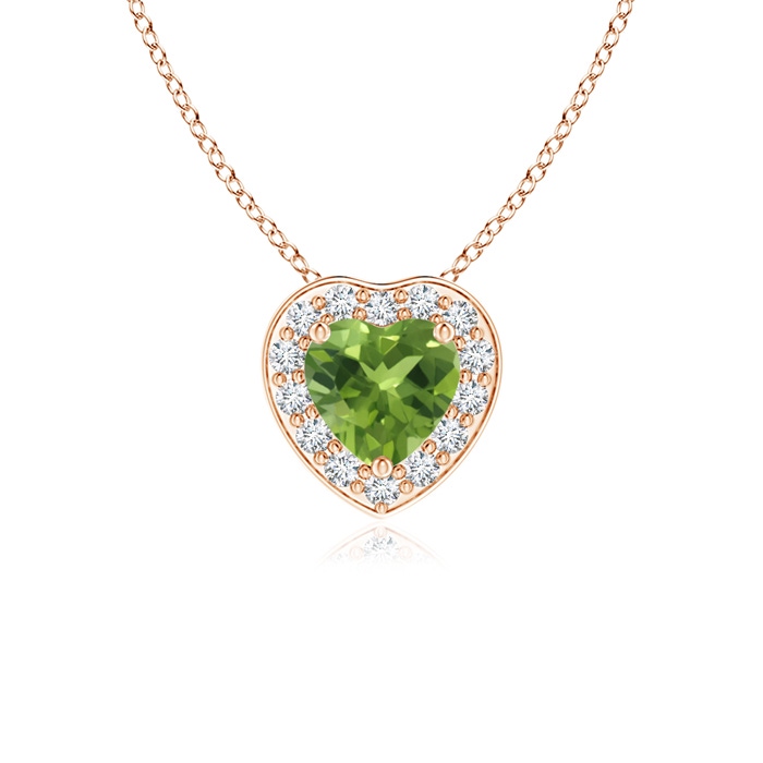 4mm AAA Heart-Shaped Peridot Pendant with Diamond Halo in Rose Gold 