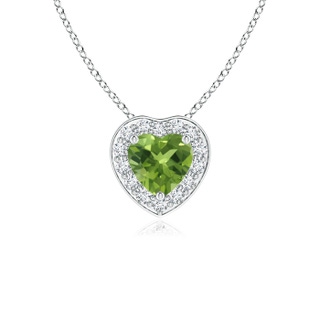 4mm AAA Heart-Shaped Peridot Pendant with Diamond Halo in White Gold