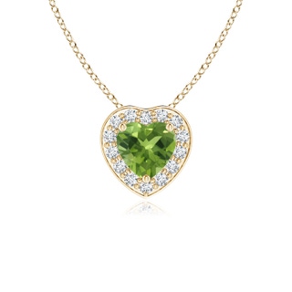 4mm AAA Heart-Shaped Peridot Pendant with Diamond Halo in Yellow Gold