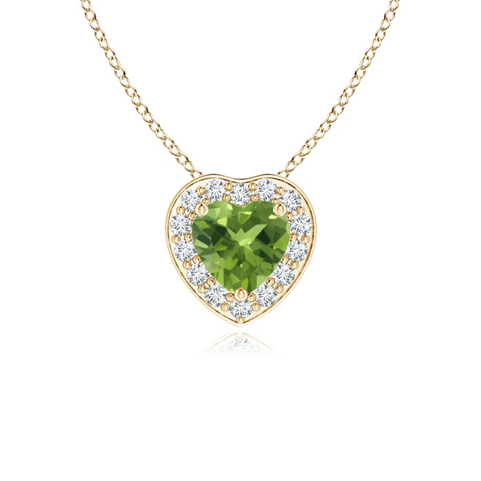 4mm AAA Heart-Shaped Peridot Pendant with Diamond Halo in Yellow Gold 
