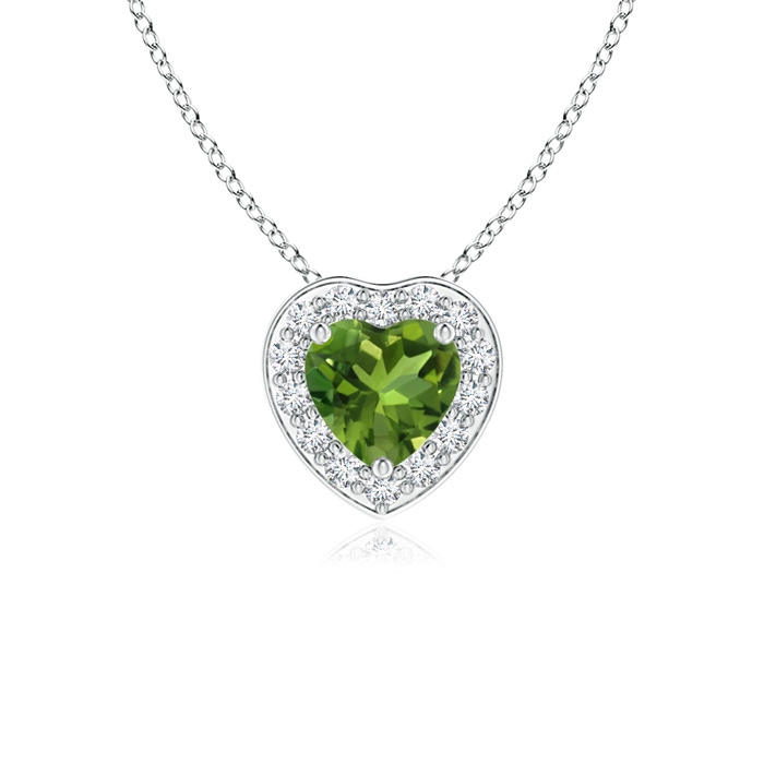 4mm AAAA Heart-Shaped Peridot Pendant with Diamond Halo in P950 Platinum