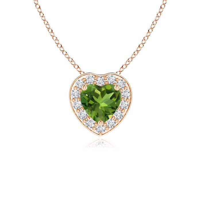 4mm AAAA Heart-Shaped Peridot Pendant with Diamond Halo in Rose Gold