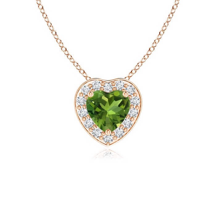 4mm AAAA Heart-Shaped Peridot Pendant with Diamond Halo in Rose Gold 