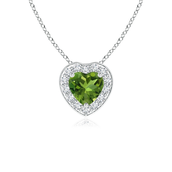 4mm AAAA Heart-Shaped Peridot Pendant with Diamond Halo in White Gold 