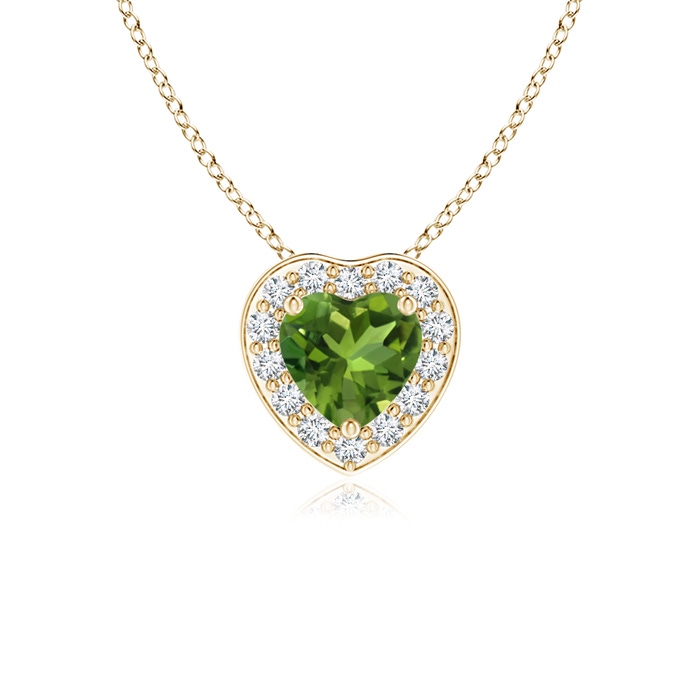 4mm AAAA Heart-Shaped Peridot Pendant with Diamond Halo in Yellow Gold