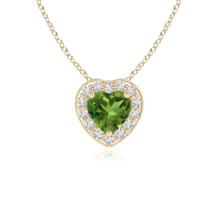 4mm AAAA Heart-Shaped Peridot Pendant with Diamond Halo in Yellow Gold 