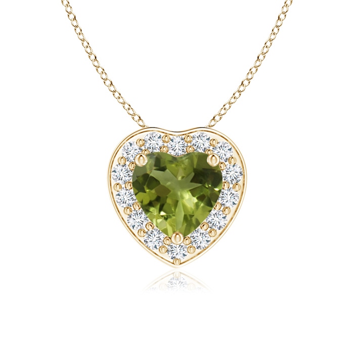5mm A Heart-Shaped Peridot Pendant with Diamond Halo in Yellow Gold 