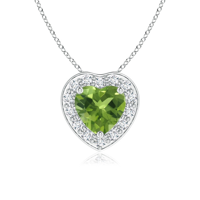 5mm AAA Heart-Shaped Peridot Pendant with Diamond Halo in White Gold