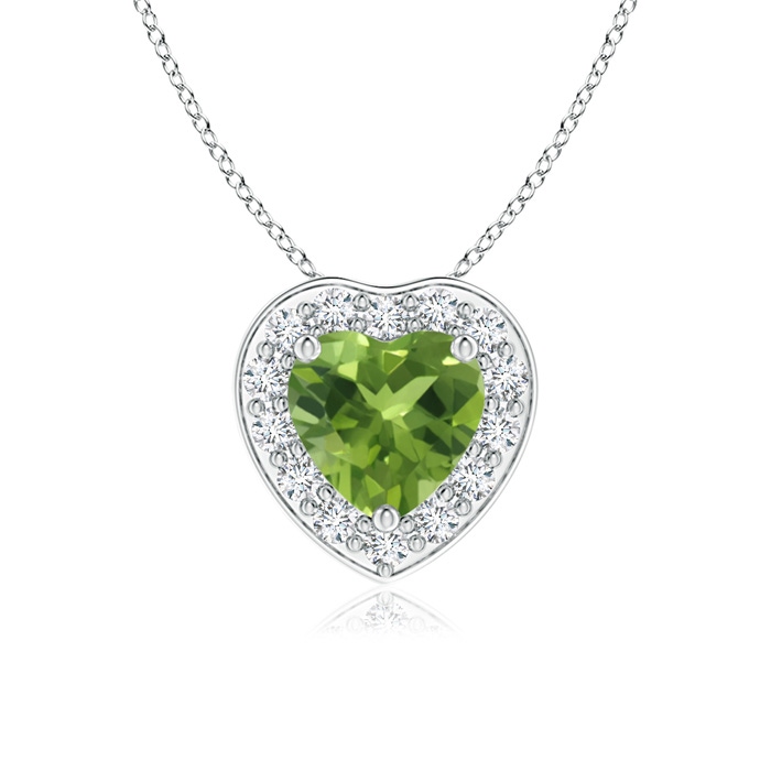 5mm AAA Heart-Shaped Peridot Pendant with Diamond Halo in White Gold 