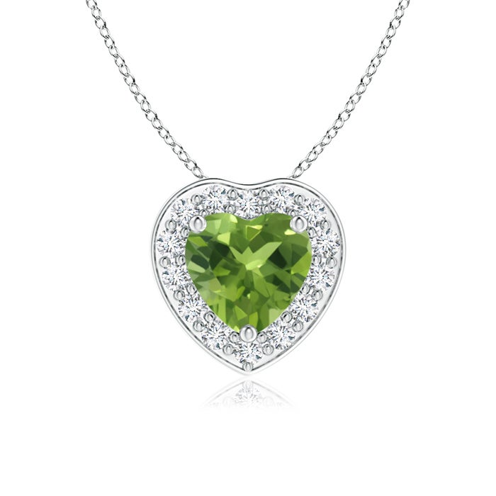 5mm AAA Heart-Shaped Peridot Pendant with Diamond Halo in White Gold
