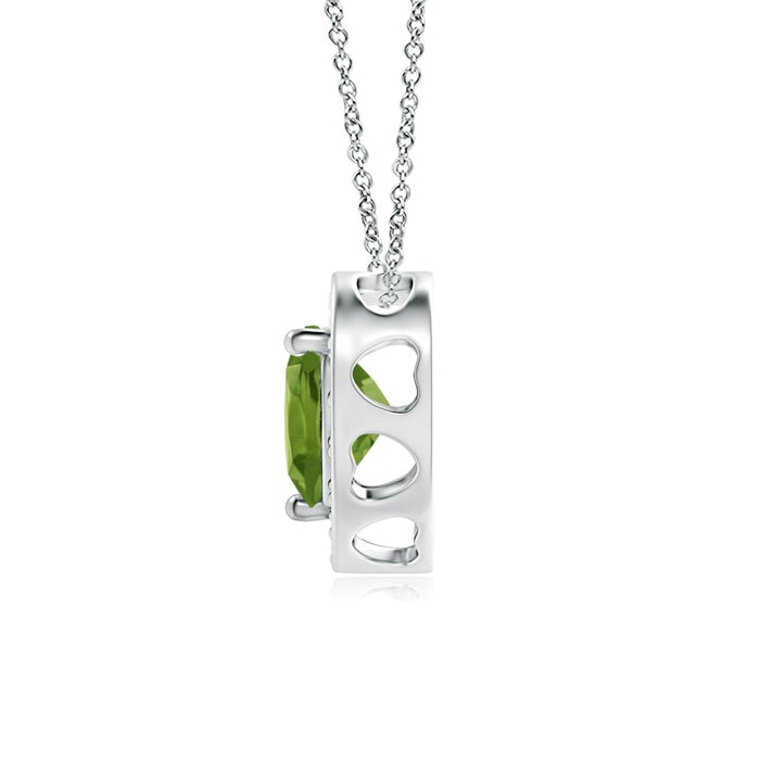5mm AAA Heart-Shaped Peridot Pendant with Diamond Halo in White Gold - side 1