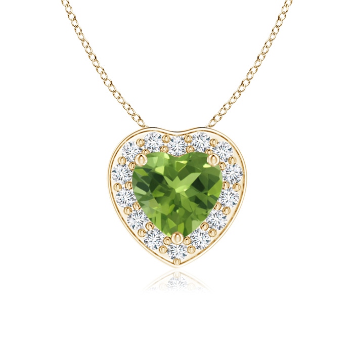 5mm AAA Heart-Shaped Peridot Pendant with Diamond Halo in Yellow Gold 