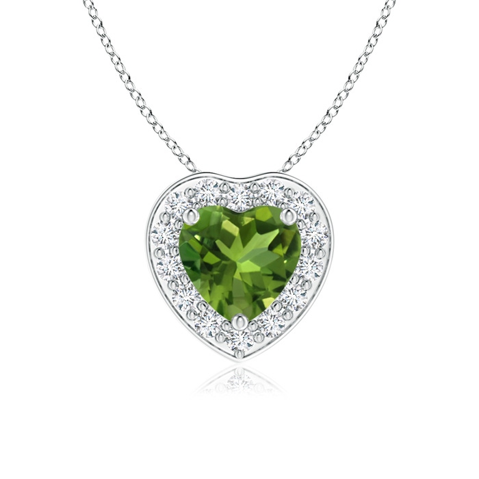 5mm AAAA Heart-Shaped Peridot Pendant with Diamond Halo in White Gold