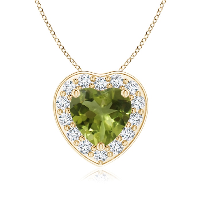 6mm A Heart-Shaped Peridot Pendant with Diamond Halo in Yellow Gold 