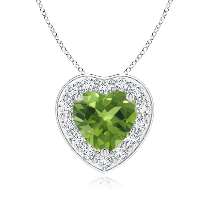 6mm AAA Heart-Shaped Peridot Pendant with Diamond Halo in White Gold 