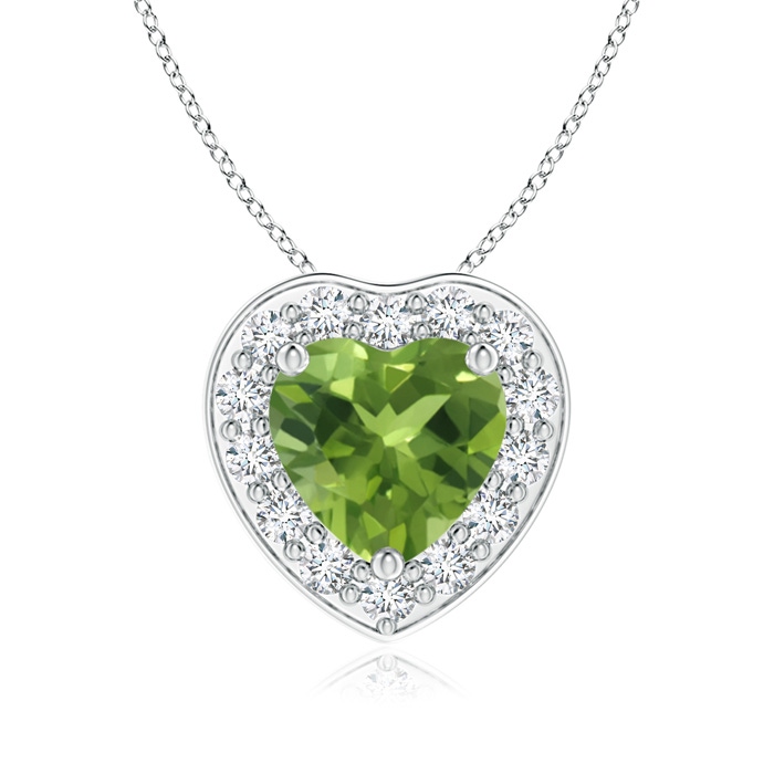 6mm AAA Heart-Shaped Peridot Pendant with Diamond Halo in White Gold