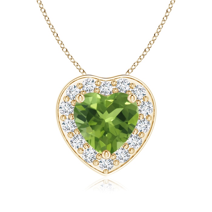 6mm AAA Heart-Shaped Peridot Pendant with Diamond Halo in Yellow Gold 