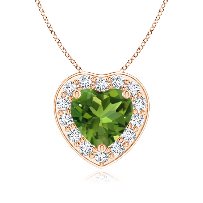 6mm AAAA Heart-Shaped Peridot Pendant with Diamond Halo in Rose Gold 