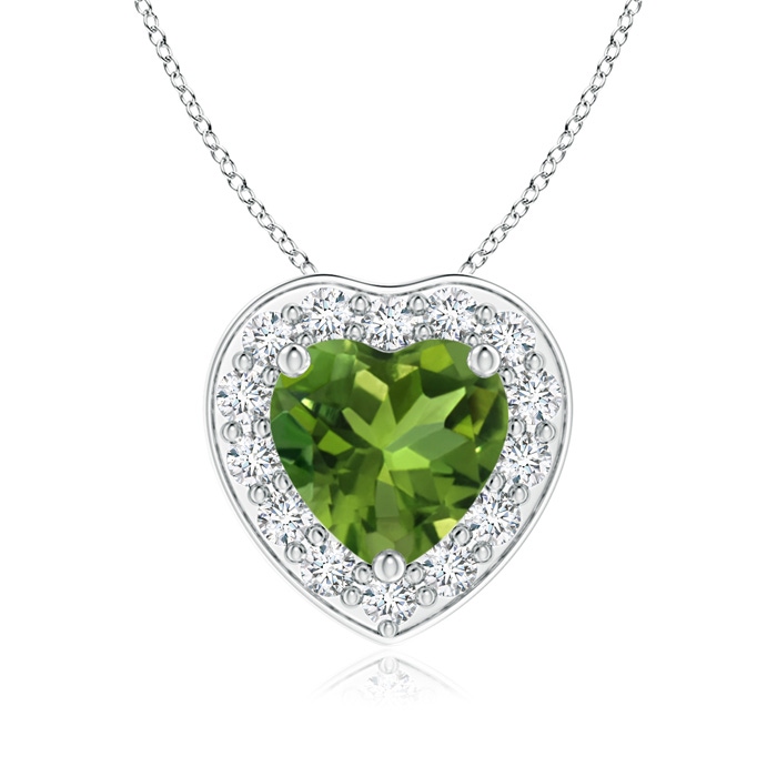 6mm AAAA Heart-Shaped Peridot Pendant with Diamond Halo in White Gold