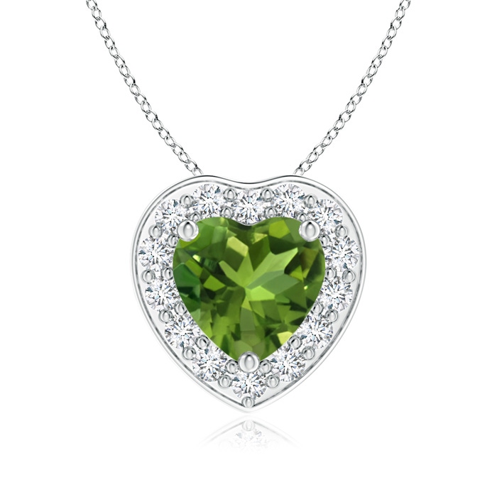 6mm AAAA Heart-Shaped Peridot Pendant with Diamond Halo in White Gold 