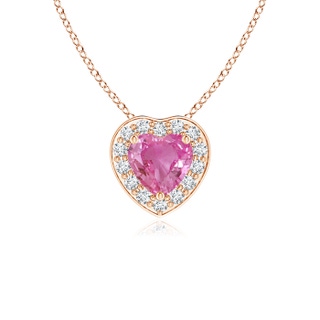 4mm AAA Heart-Shaped Pink Sapphire Pendant with Diamond Halo in Rose Gold