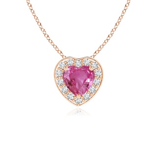 4mm AAAA Heart-Shaped Pink Sapphire Pendant with Diamond Halo in 9K Rose Gold