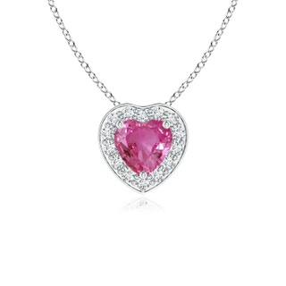 4mm AAAA Heart-Shaped Pink Sapphire Pendant with Diamond Halo in P950 Platinum