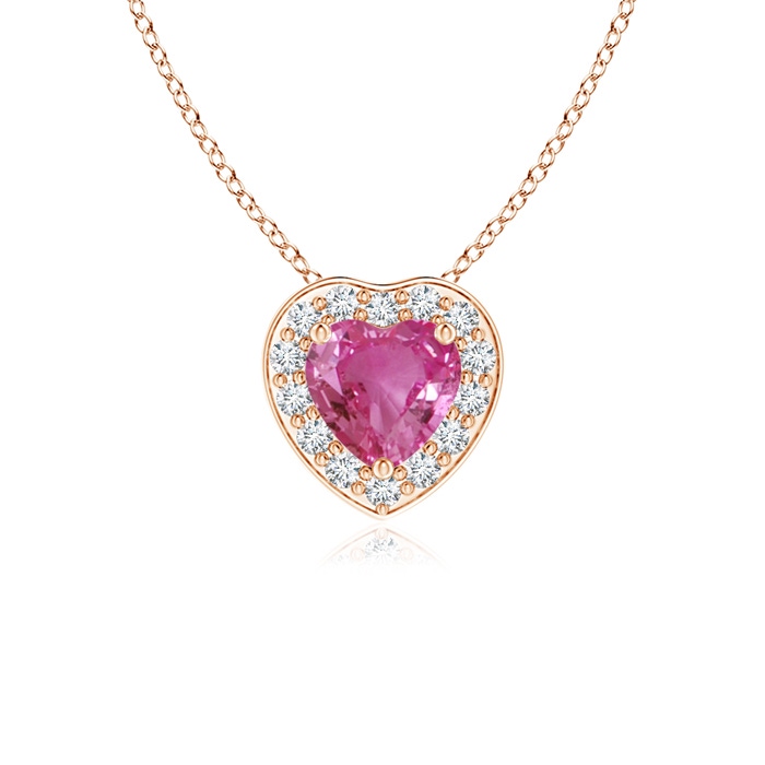 4mm AAAA Heart-Shaped Pink Sapphire Pendant with Diamond Halo in Rose Gold