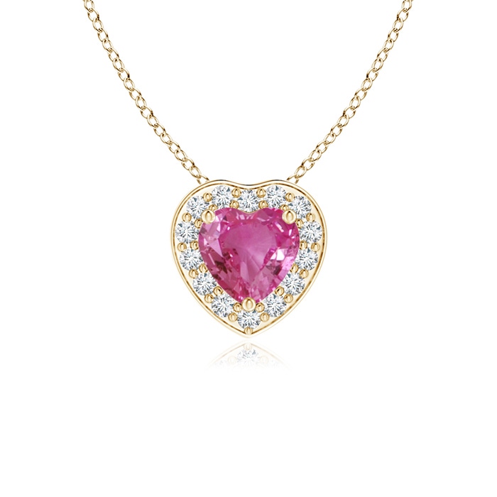 4mm AAAA Heart-Shaped Pink Sapphire Pendant with Diamond Halo in Yellow Gold