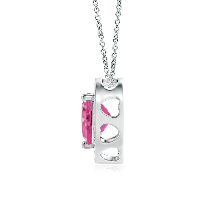 5mm AAA Heart-Shaped Pink Sapphire Pendant with Diamond Halo in White Gold Product Image