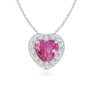 5mm AAAA Heart-Shaped Pink Sapphire Pendant with Diamond Halo in P950 Platinum