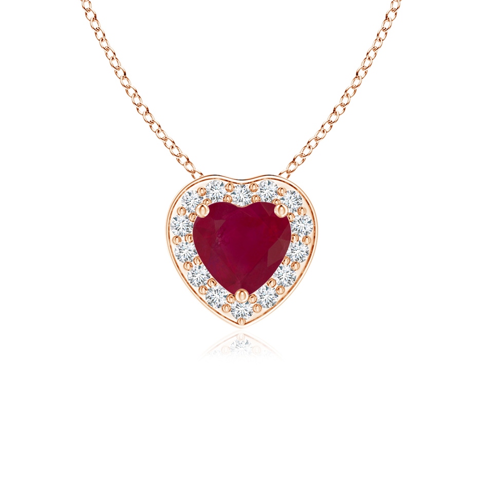 4mm A Heart-Shaped Ruby Pendant with Diamond Halo in Rose Gold 