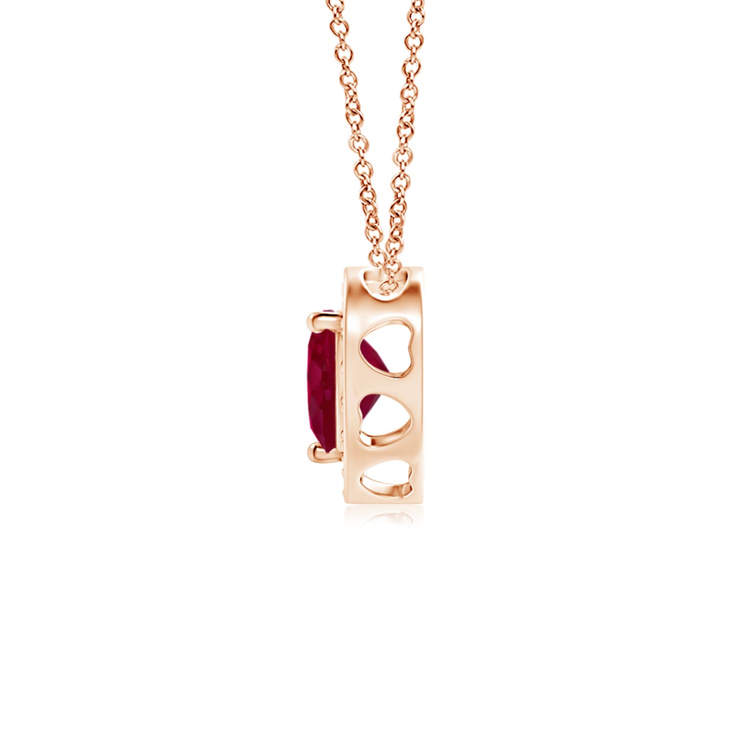 4mm A Heart-Shaped Ruby Pendant with Diamond Halo in Rose Gold