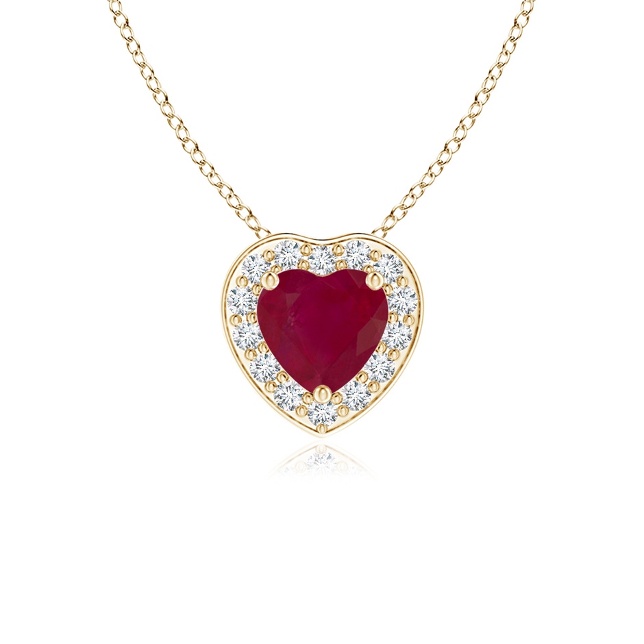 4mm A Heart-Shaped Ruby Pendant with Diamond Halo in Yellow Gold 