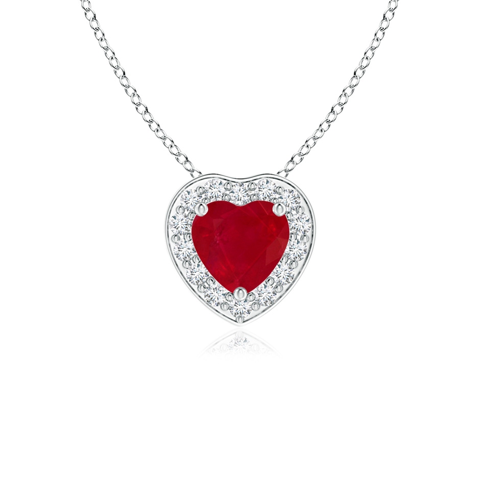 4mm AA Heart-Shaped Ruby Pendant with Diamond Halo in P950 Platinum 