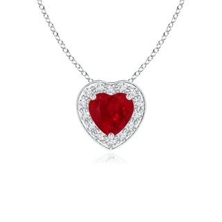 4mm AAA Heart-Shaped Ruby Pendant with Diamond Halo in P950 Platinum