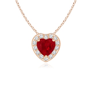 4mm AAA Heart-Shaped Ruby Pendant with Diamond Halo in Rose Gold