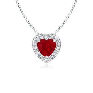 4mm AAA Heart-Shaped Ruby Pendant with Diamond Halo in White Gold