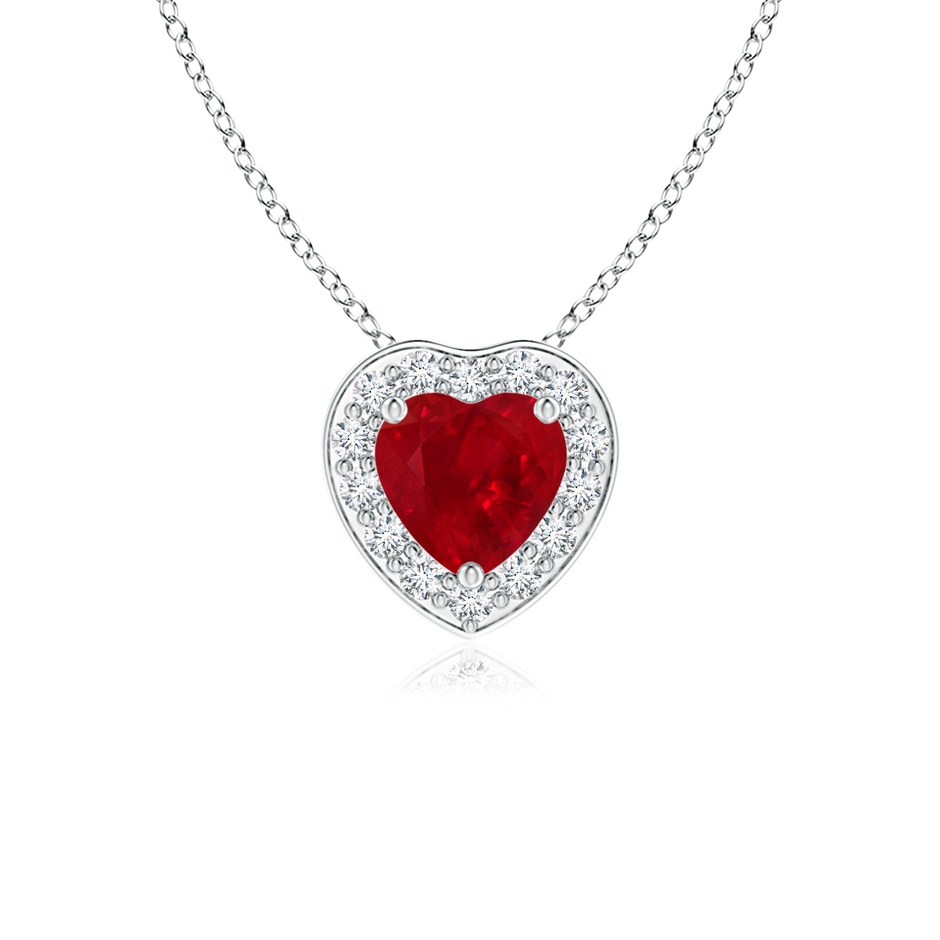 4mm AAA Heart-Shaped Ruby Pendant with Diamond Halo in White Gold 
