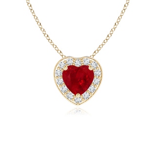 4mm AAA Heart-Shaped Ruby Pendant with Diamond Halo in Yellow Gold