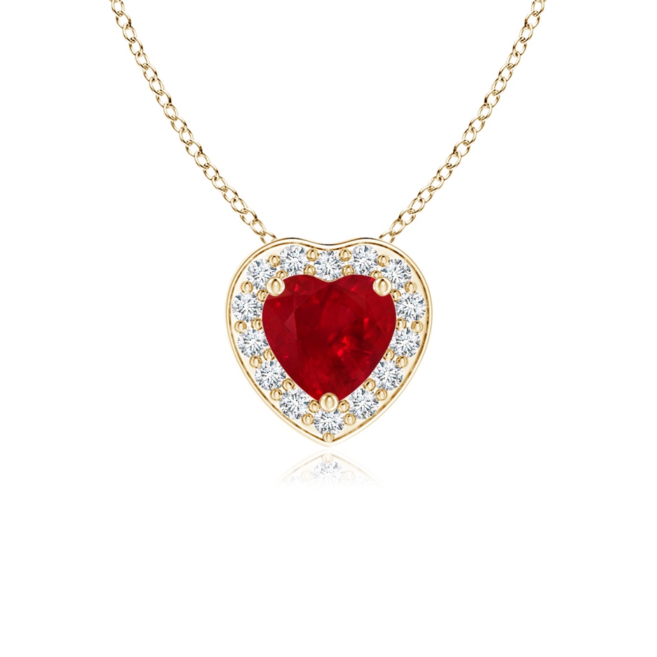 4mm AAA Heart-Shaped Ruby Pendant with Diamond Halo in Yellow Gold 
