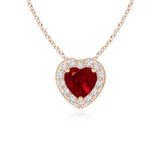 4mm AAAA Heart-Shaped Ruby Pendant with Diamond Halo in 10K Rose Gold