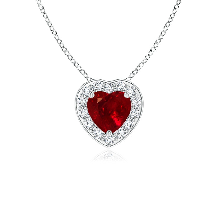 4mm AAAA Heart-Shaped Ruby Pendant with Diamond Halo in P950 Platinum