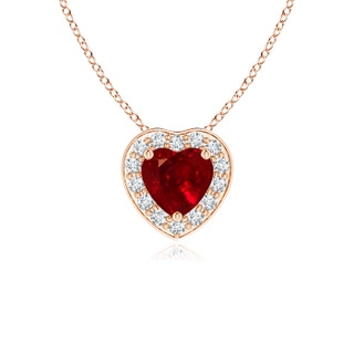 4mm AAAA Heart-Shaped Ruby Pendant with Diamond Halo in Rose Gold
