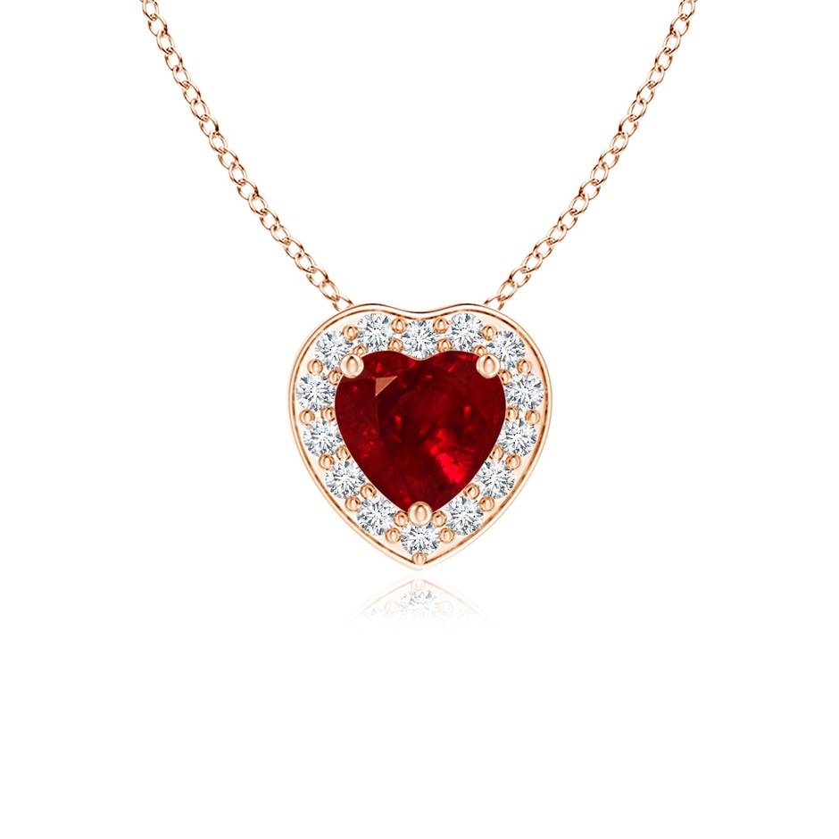 4mm AAAA Heart-Shaped Ruby Pendant with Diamond Halo in Rose Gold 