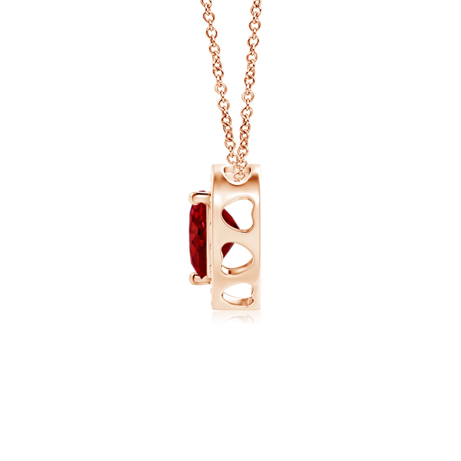 4mm AAAA Heart-Shaped Ruby Pendant with Diamond Halo in Rose Gold
