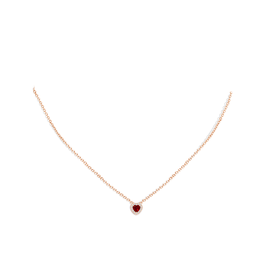 4mm AAAA Heart-Shaped Ruby Pendant with Diamond Halo in Rose Gold pen