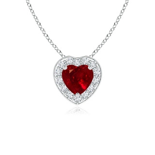 4mm AAAA Heart-Shaped Ruby Pendant with Diamond Halo in White Gold