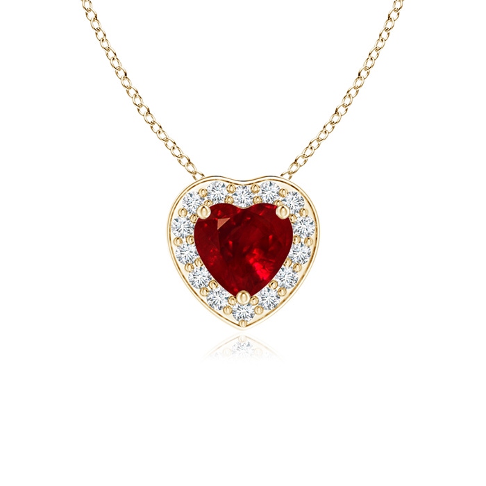 4mm AAAA Heart-Shaped Ruby Pendant with Diamond Halo in Yellow Gold