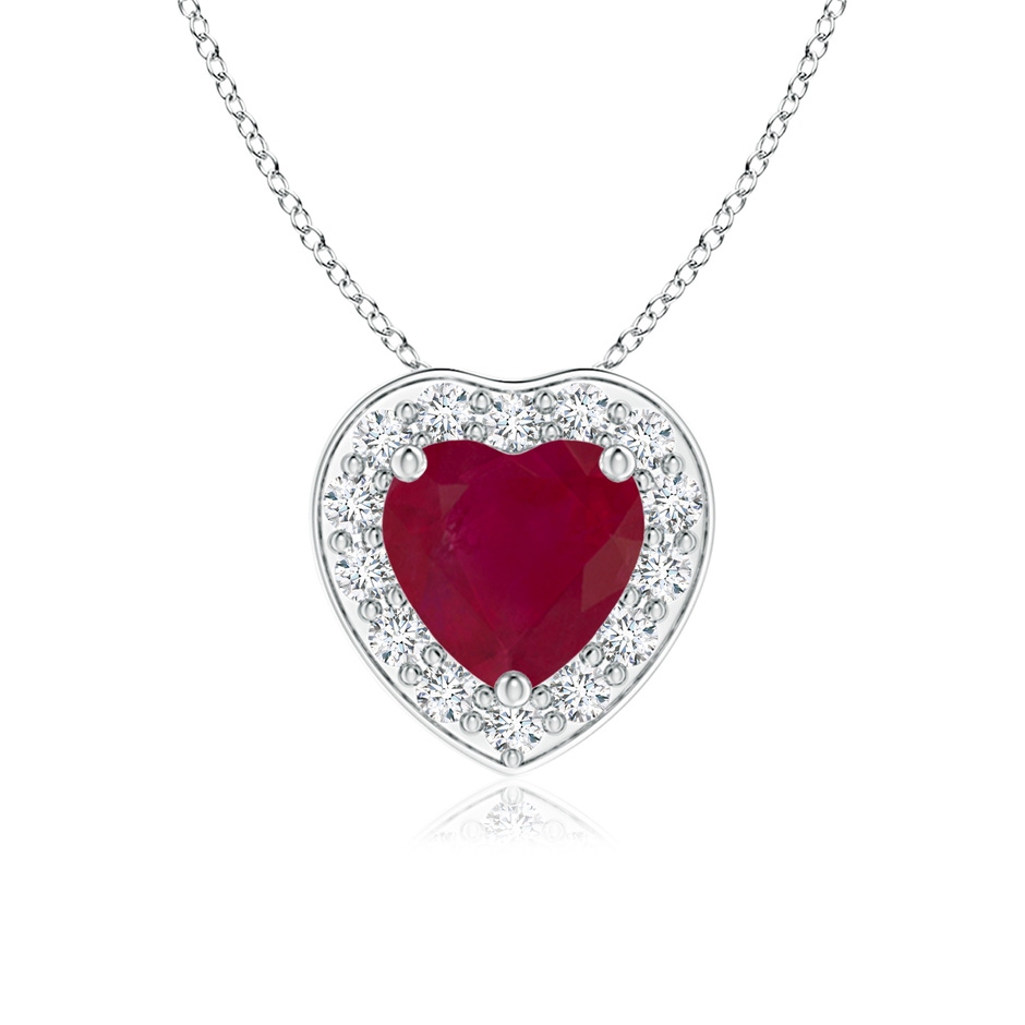 5mm A Heart-Shaped Ruby Pendant with Diamond Halo in 9K White Gold 